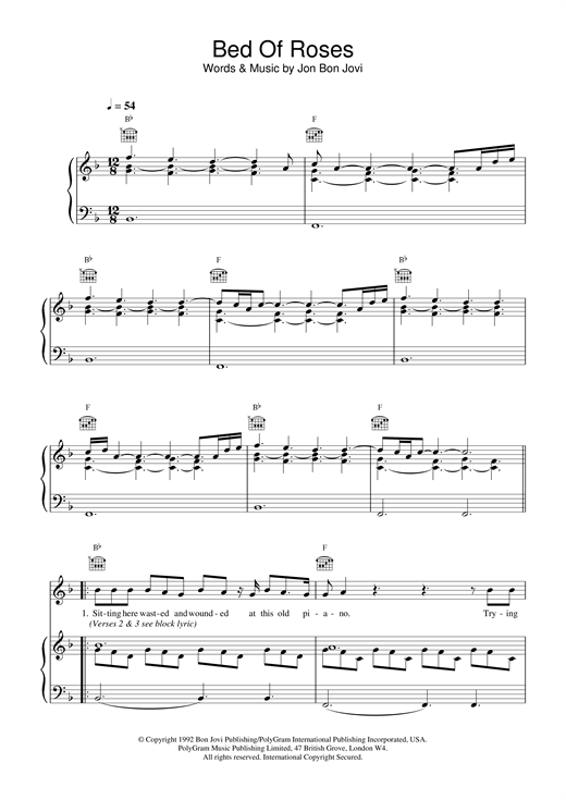 Bon Jovi Bed Of Roses sheet music notes and chords. Download Printable PDF.