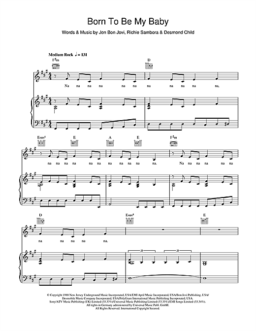 Bon Jovi Born To Be My Baby sheet music notes and chords. Download Printable PDF.