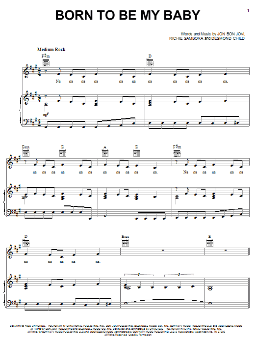 Bon Jovi Born To Be My Baby Sheet Music Pdf Notes Chords Rock Score Guitar Tab Download Printable Sku 84829