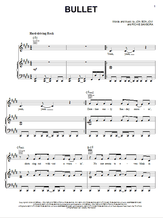 Bon Jovi Bullet sheet music notes and chords. Download Printable PDF.