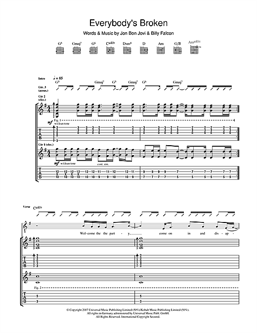 Bon Jovi Everybody S Broken Sheet Music Pdf Notes Chords Rock Score Guitar Tab Download Printable Sku