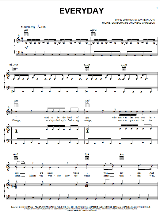 Bon Jovi Everyday sheet music notes and chords. Download Printable PDF.