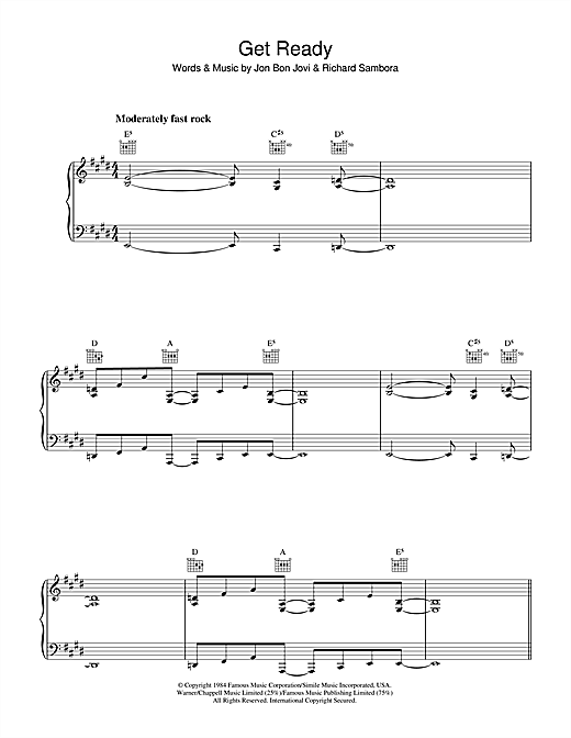 Bon Jovi Get Ready sheet music notes and chords. Download Printable PDF.