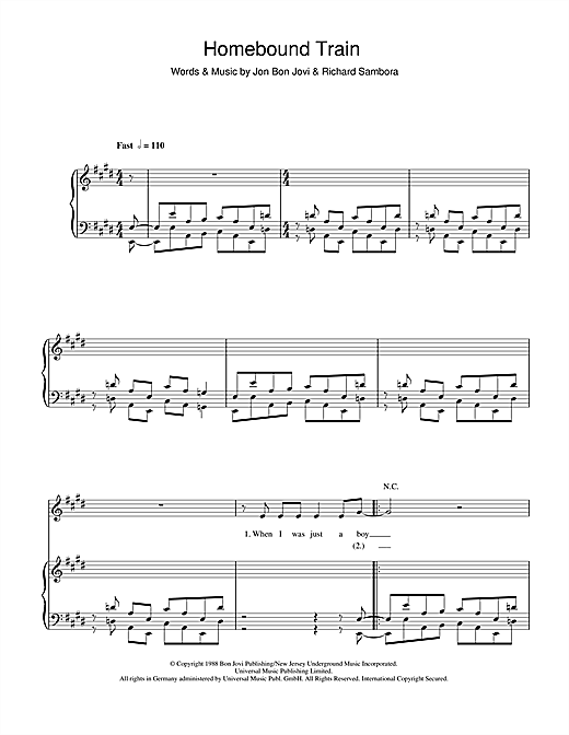 Bon Jovi Homebound Train sheet music notes and chords. Download Printable PDF.