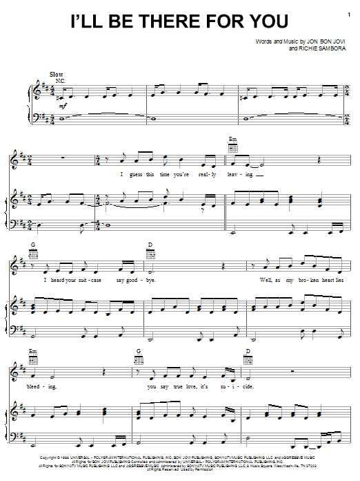 Bon Jovi I Ll Be There For You Sheet Music Pdf Notes Chords Rock Score Guitar Chords Lyrics Download Printable Sku 103229