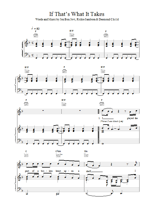 Bon Jovi If That's What It Takes sheet music notes and chords. Download Printable PDF.
