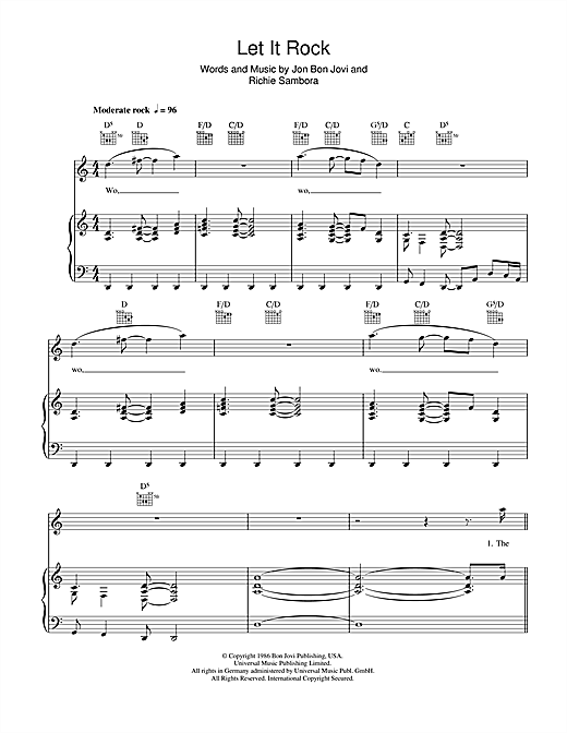 Bon Jovi Let It Rock sheet music notes and chords. Download Printable PDF.