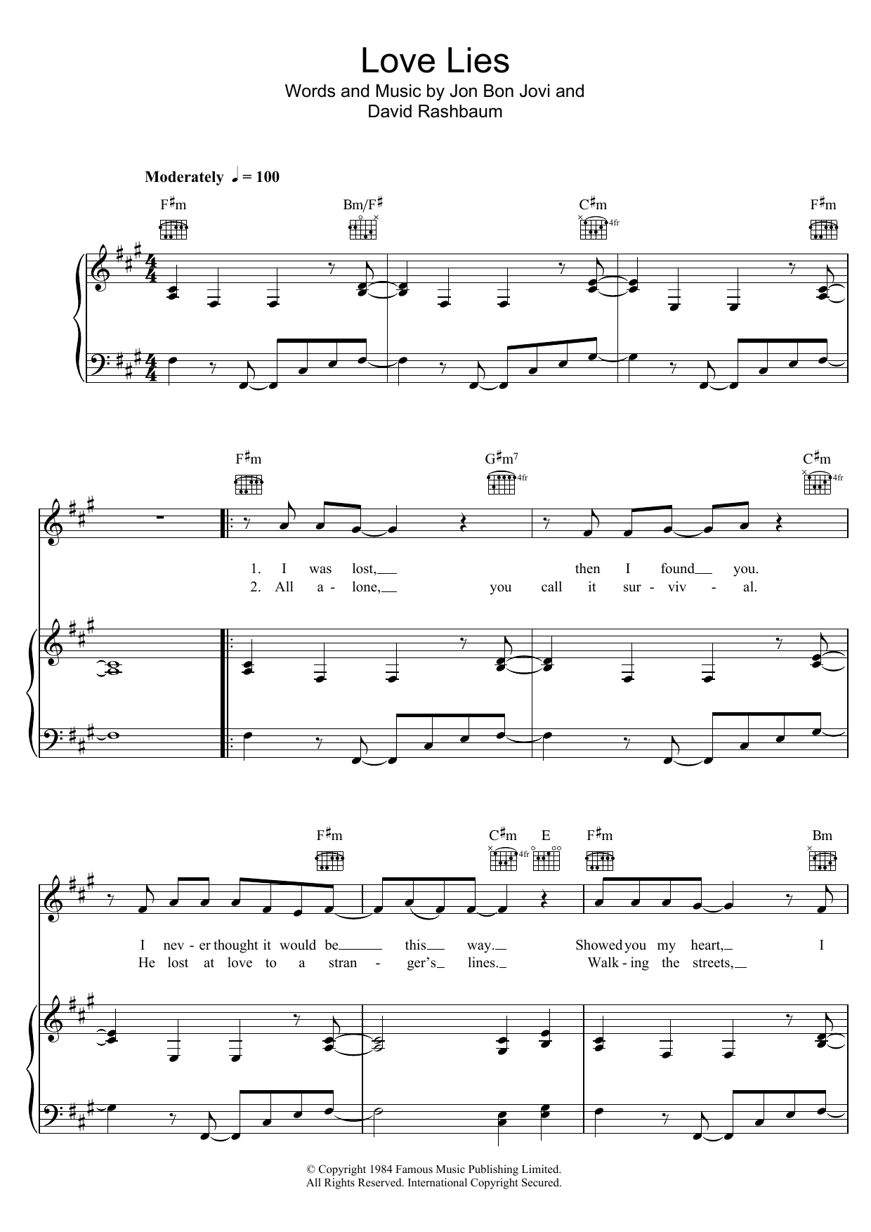 Bon Jovi Love Lies sheet music notes and chords. Download Printable PDF.