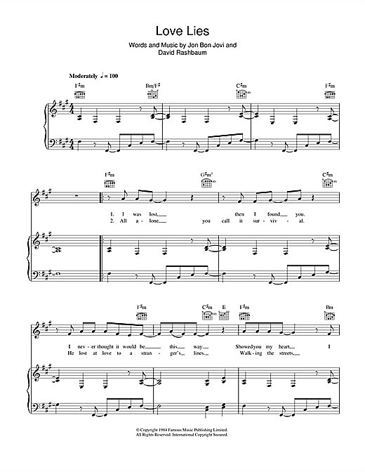 Bon Jovi Love Lies sheet music notes and chords. Download Printable PDF.