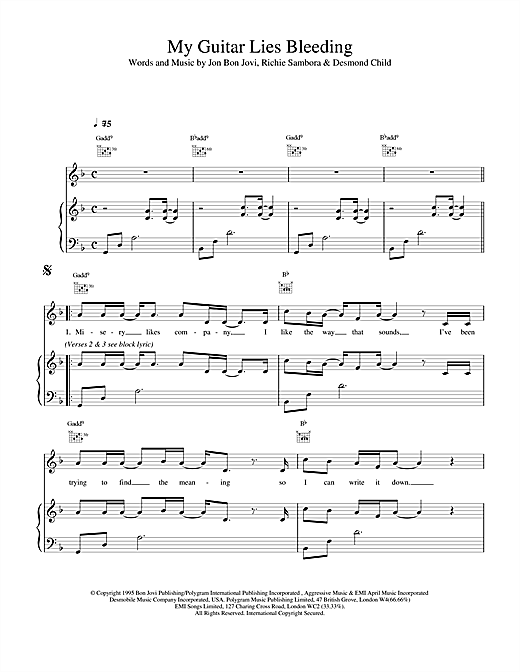 Bon Jovi My Guitar Lies Bleeding sheet music notes and chords. Download Printable PDF.