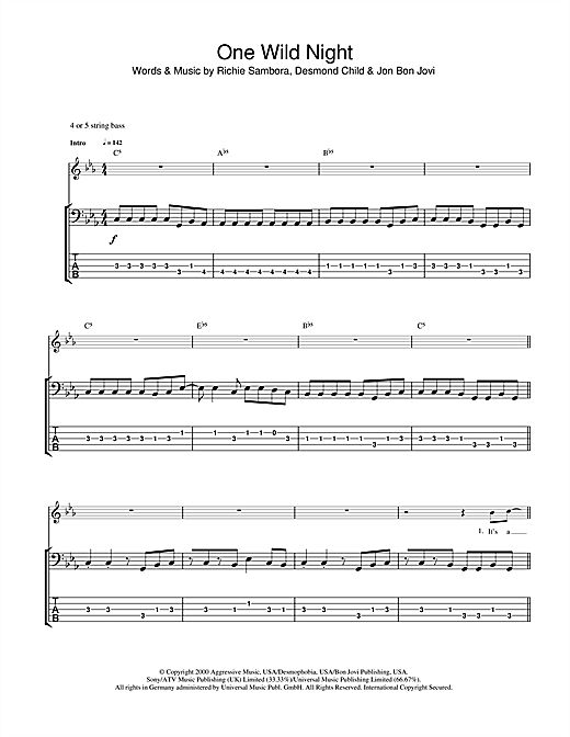 Bon Jovi One Wild Night sheet music notes and chords. Download Printable PDF.