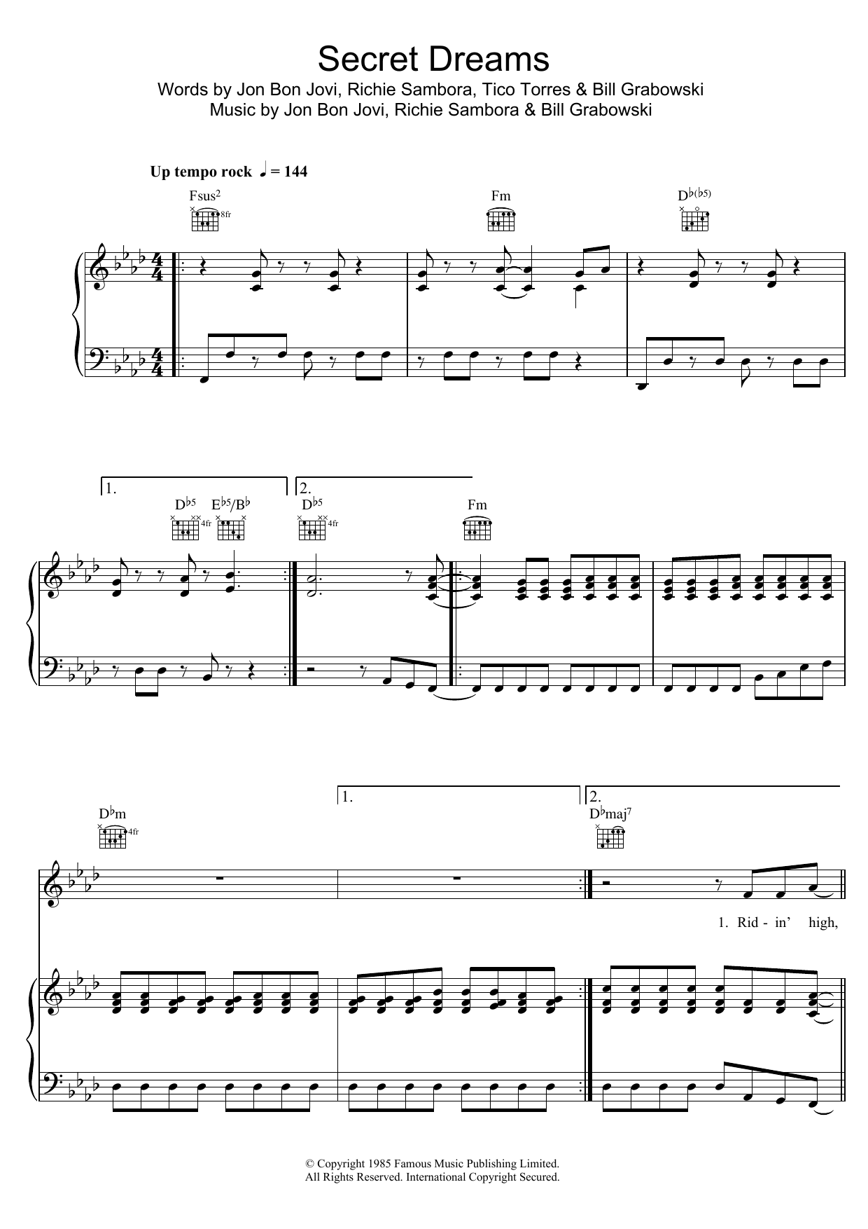 Bon Jovi Secret Dreams sheet music notes and chords. Download Printable PDF.