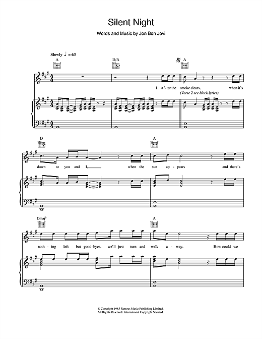 Bon Jovi Silent Night sheet music notes and chords. Download Printable PDF.