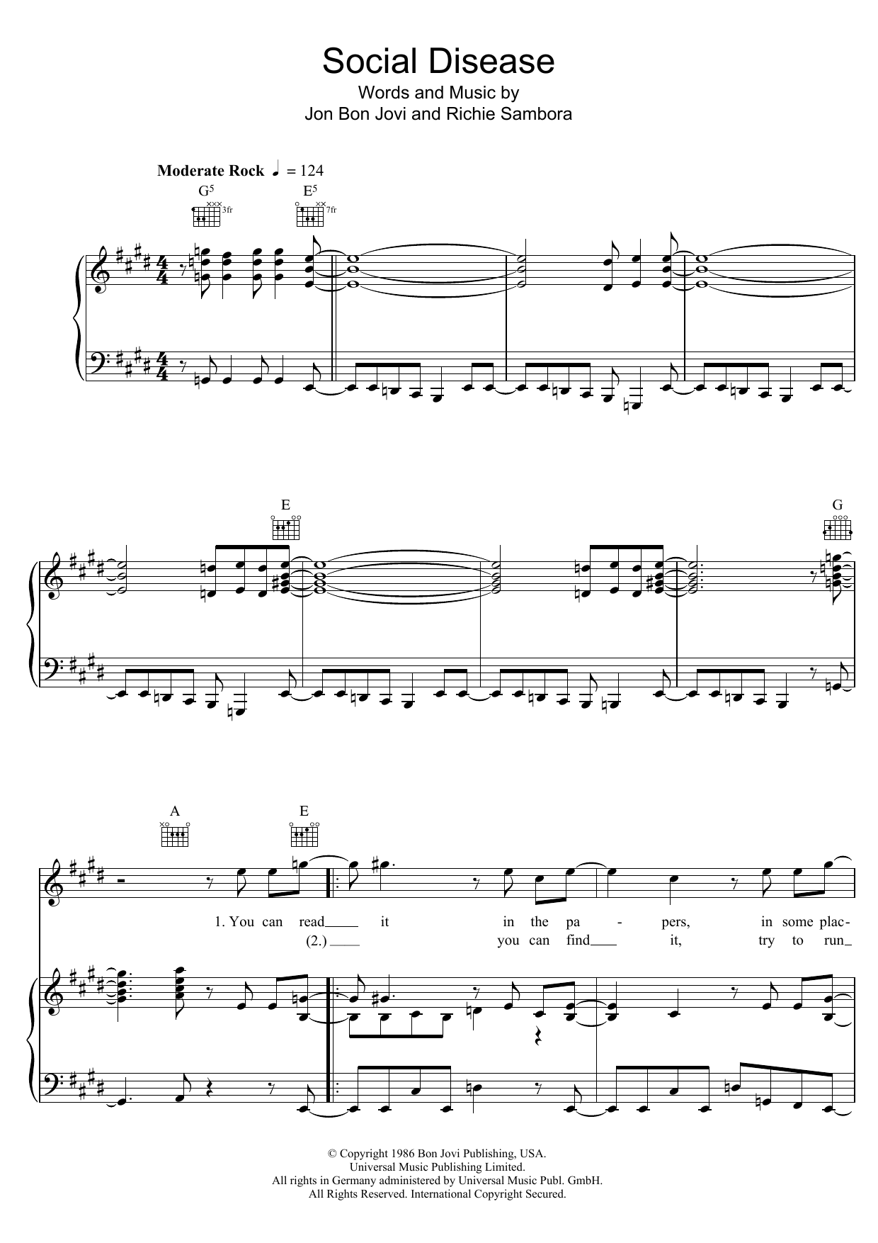 Bon Jovi Social Disease sheet music notes and chords. Download Printable PDF.
