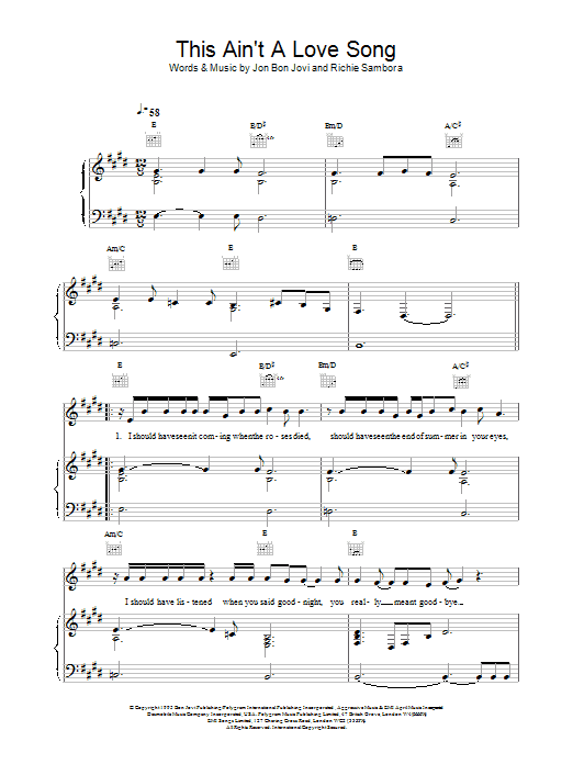 Bon Jovi This Ain't A Love Song sheet music notes and chords. Download Printable PDF.