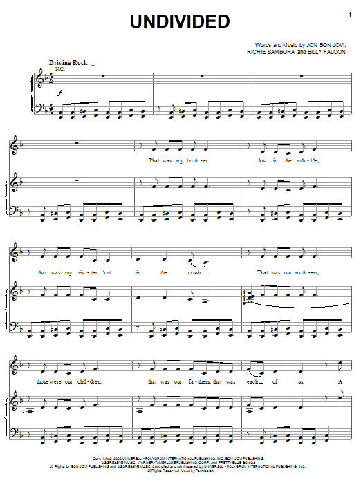 Bon Jovi Undivided sheet music notes and chords. Download Printable PDF.