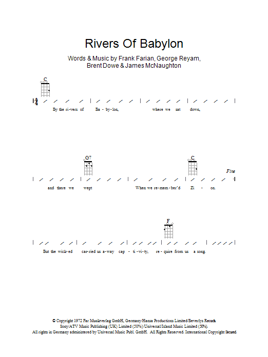 Boney M Rivers Of Babylon sheet music notes and chords. Download Printable PDF.