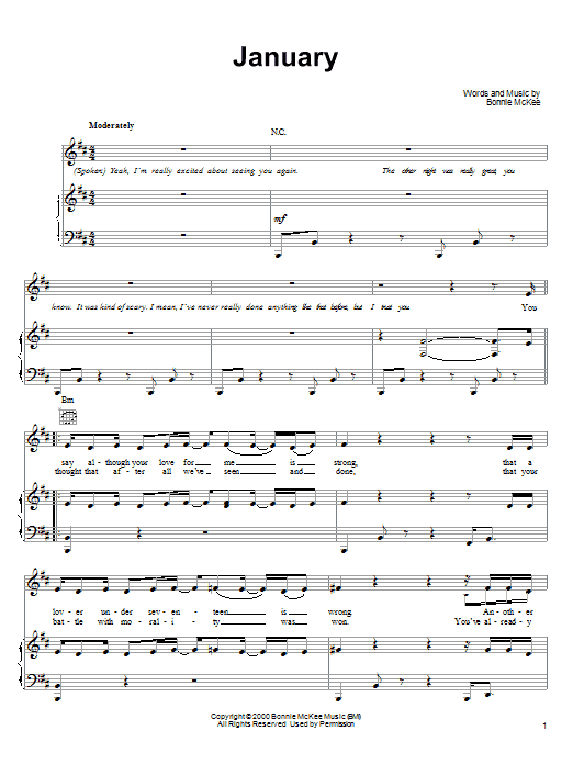 Bonnie McKee January sheet music notes and chords. Download Printable PDF.