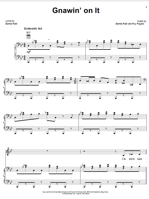 Bonnie Raitt Gnawin' On It sheet music notes and chords. Download Printable PDF.