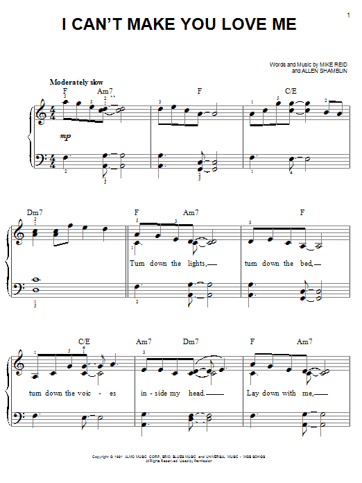 Bonnie Raitt I Can't Make You Love Me sheet music notes and chords. Download Printable PDF.
