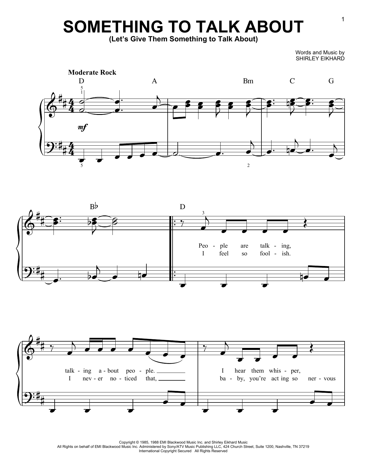 Preview Bonnie Raitt Something To Talk About (Let's Give Them Something To Talk About) Pop sheet music, notes and chords for Easy Piano, SKU: 20188 sheet music, piano notes, chords, guitar tabs, score, transpose, transcribe, how to play, guide, download, learn, tutorial, progression, song, artist, awards, billboard, mtv, vh1, tour, single, album, release