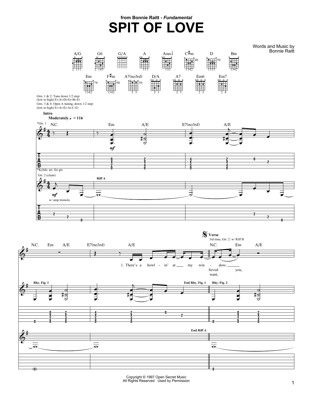 Bonnie Raitt Spit Of Love sheet music notes and chords. Download Printable PDF.