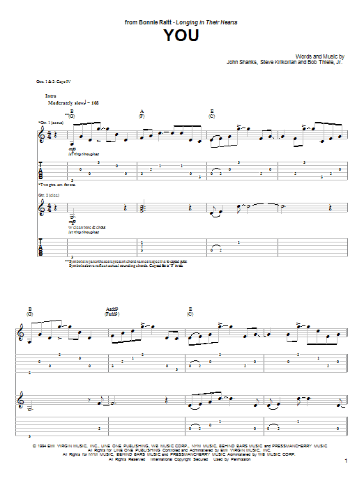 Bonnie Raitt You sheet music notes and chords. Download Printable PDF.