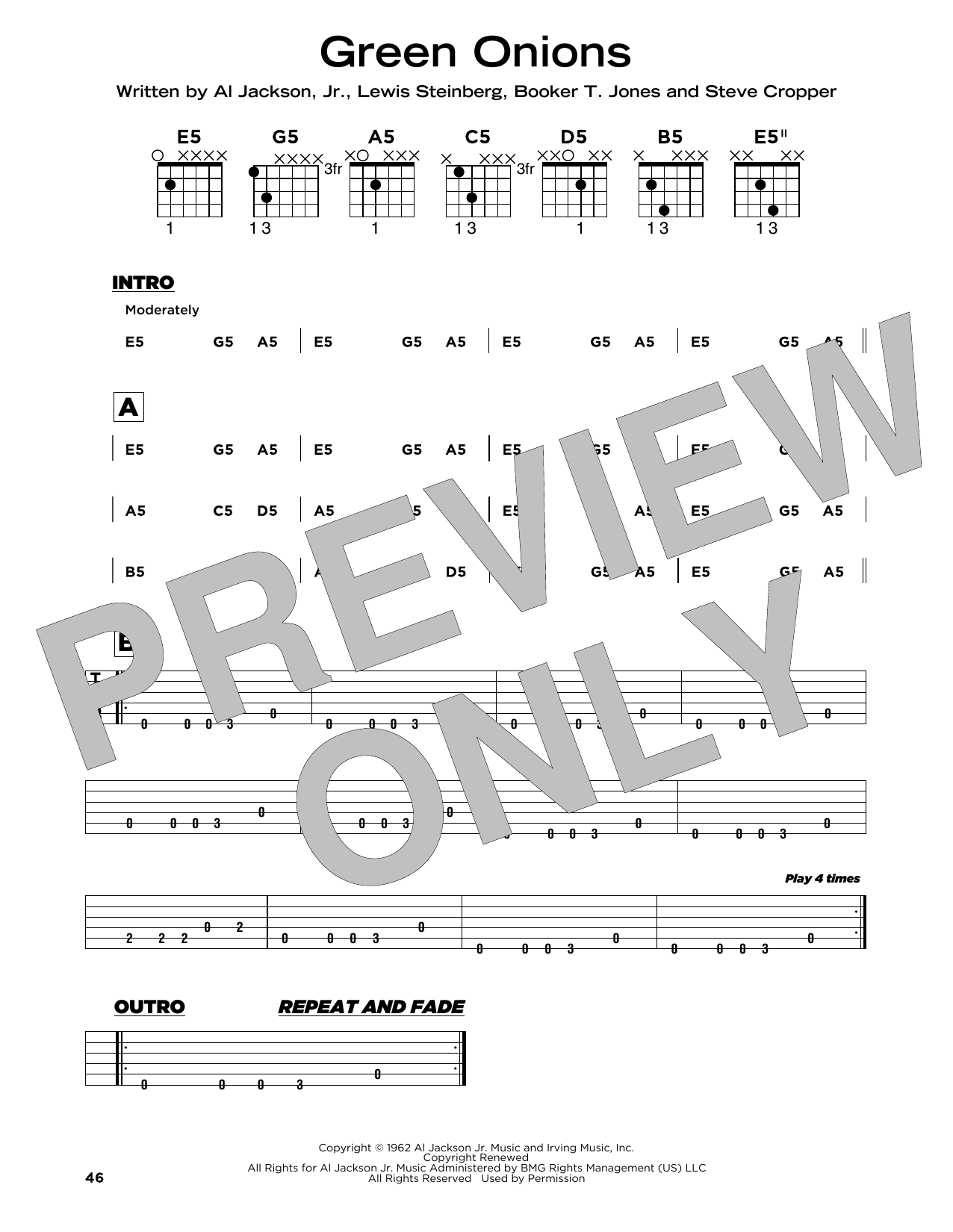 Booker T. & The MG's Green Onions sheet music notes and chords. Download Printable PDF.