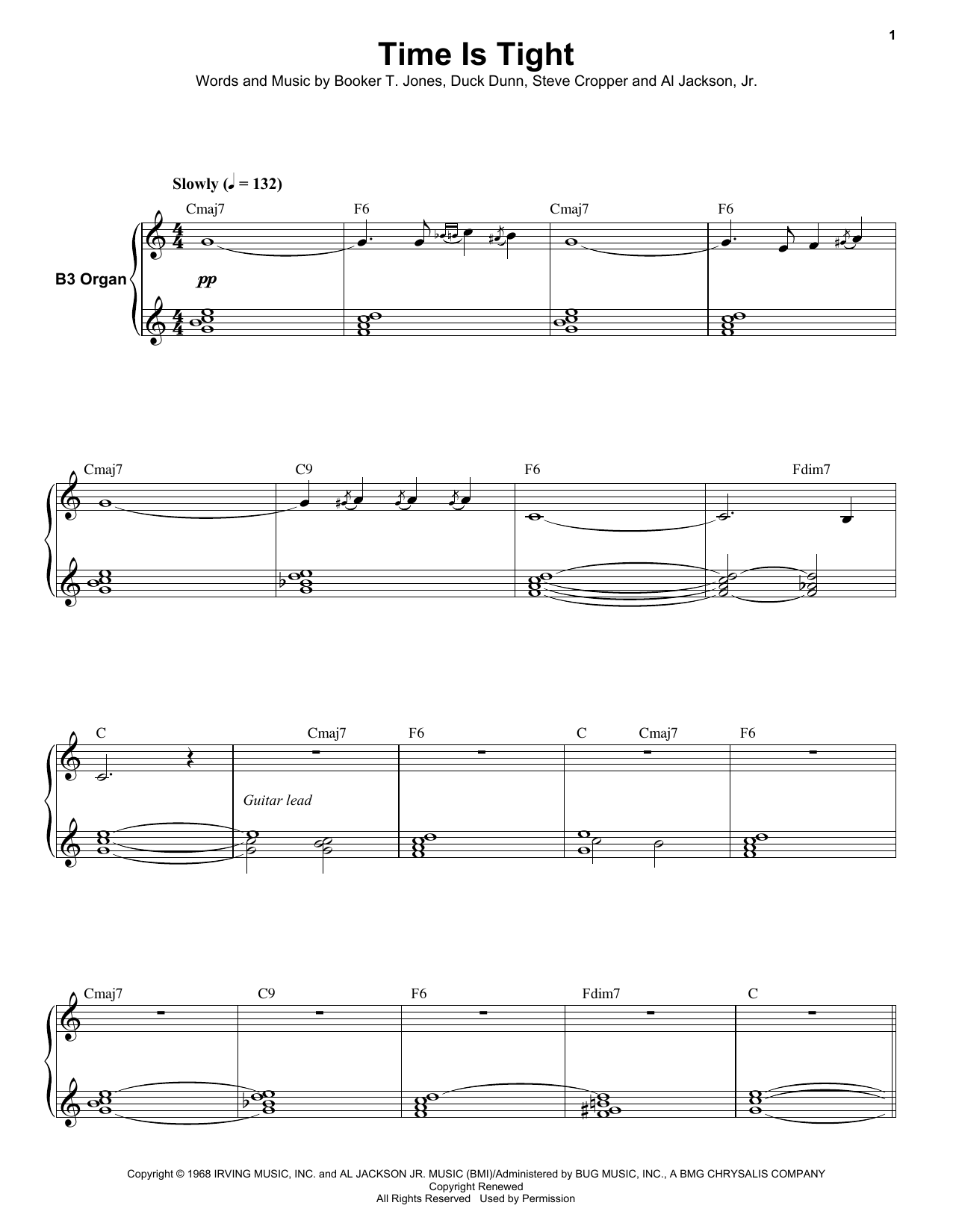 Booker T. and The MGs Time Is Tight sheet music notes and chords. Download Printable PDF.