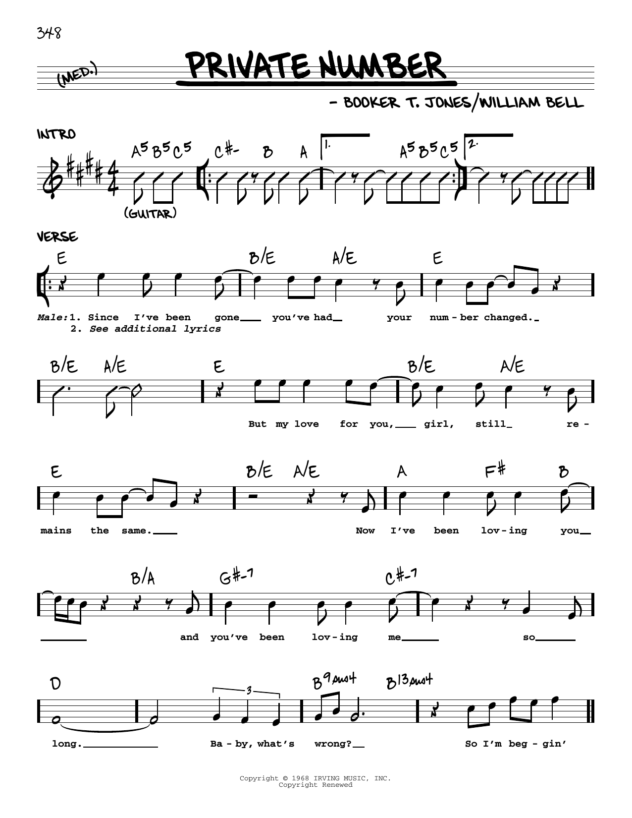 Booker T. Jones Private Number sheet music notes and chords. Download Printable PDF.