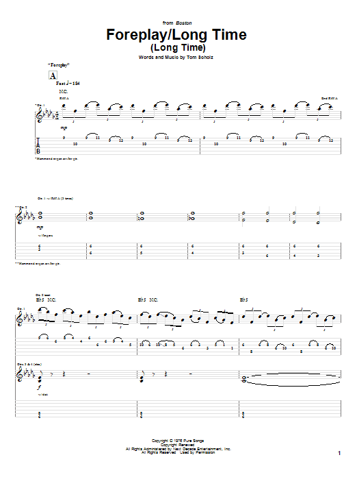 Boston Foreplay/Long Time (Long Time) sheet music notes and chords. Download Printable PDF.