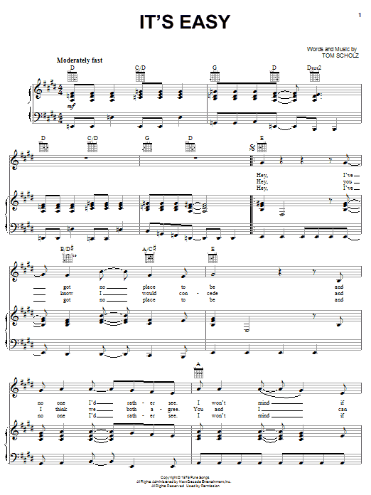 Boston It's Easy sheet music notes and chords. Download Printable PDF.