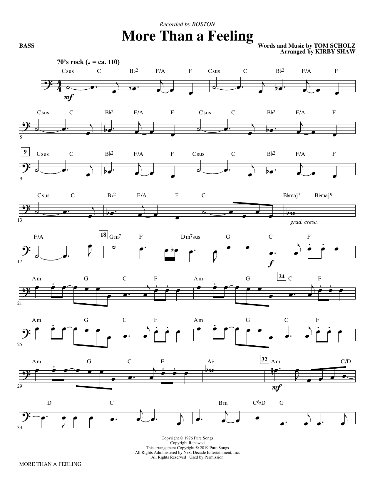 Learn to play Boston More Than a Feeling (arr. Kirby Shaw) - Bass sheet music for Choir Instrumental Pak in minutes. Boston More Than a Feeling (arr. Kirby Shaw) - Bass sheet music notes and chords. Download Printable PDF.