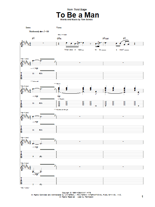 Boston To Be A Man sheet music notes and chords. Download Printable PDF.