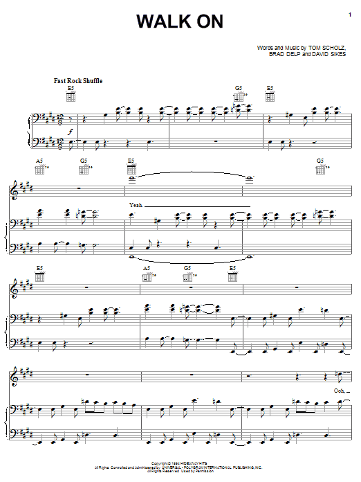 Boston Walk On sheet music notes and chords. Download Printable PDF.