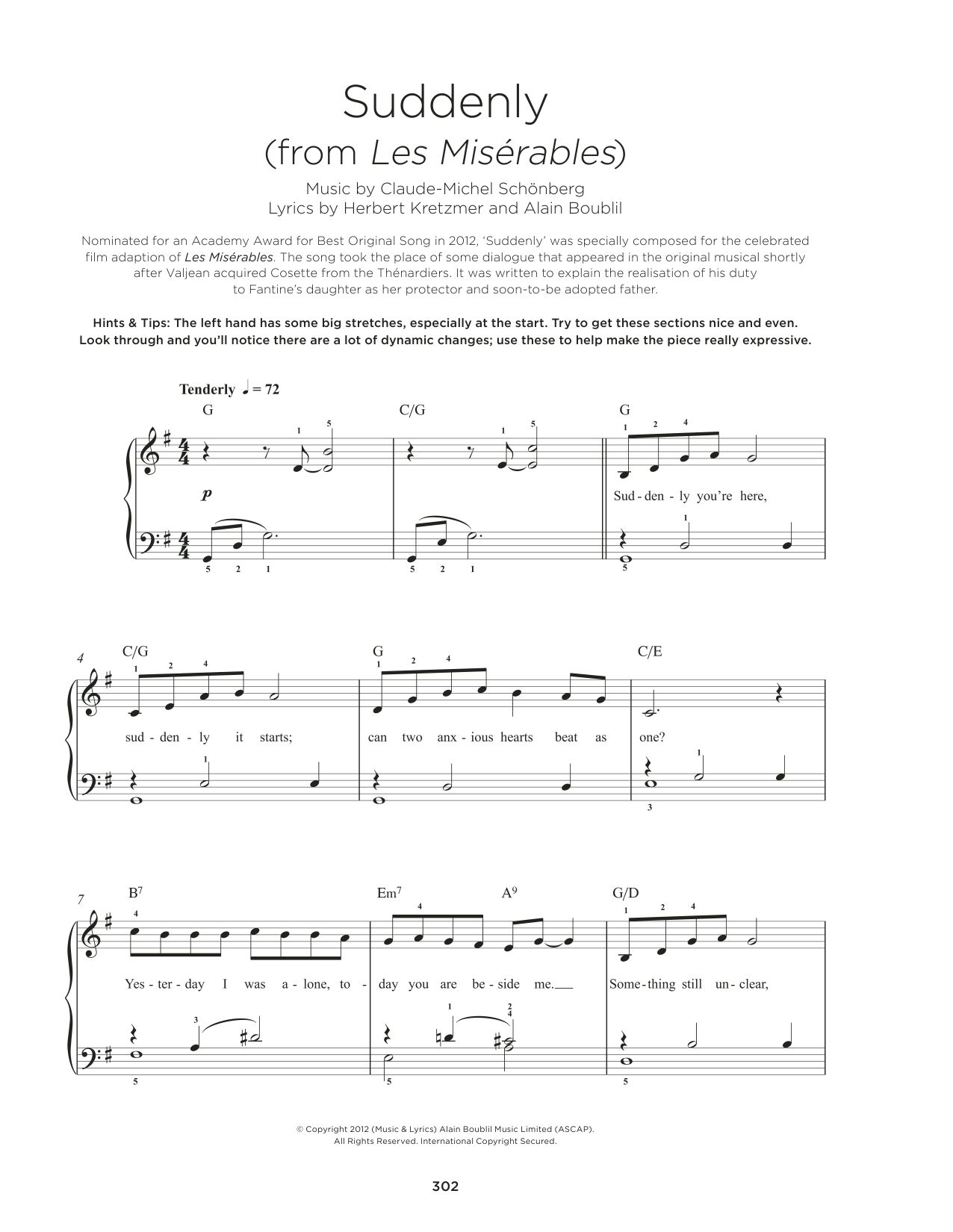 Boublil & Schonberg Suddenly (from Les Miserables) sheet music notes and chords. Download Printable PDF.