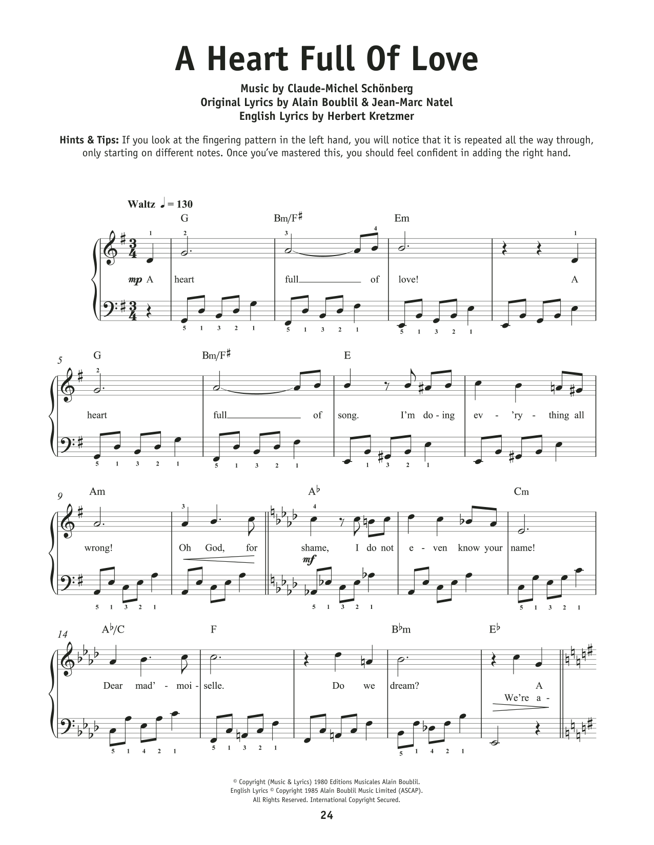 Boublil and Schonberg A Heart Full Of Love (from Les Miserables) sheet music notes and chords. Download Printable PDF.