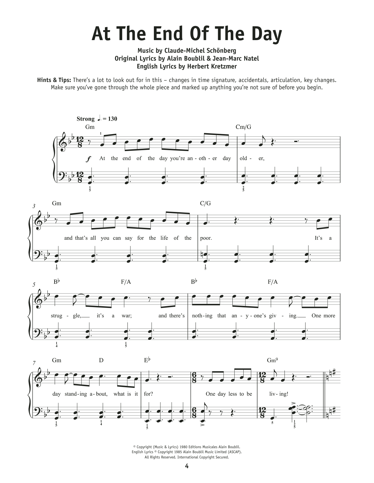 Boublil and Schonberg At The End Of The Day (from Les Miserables) sheet music notes and chords. Download Printable PDF.