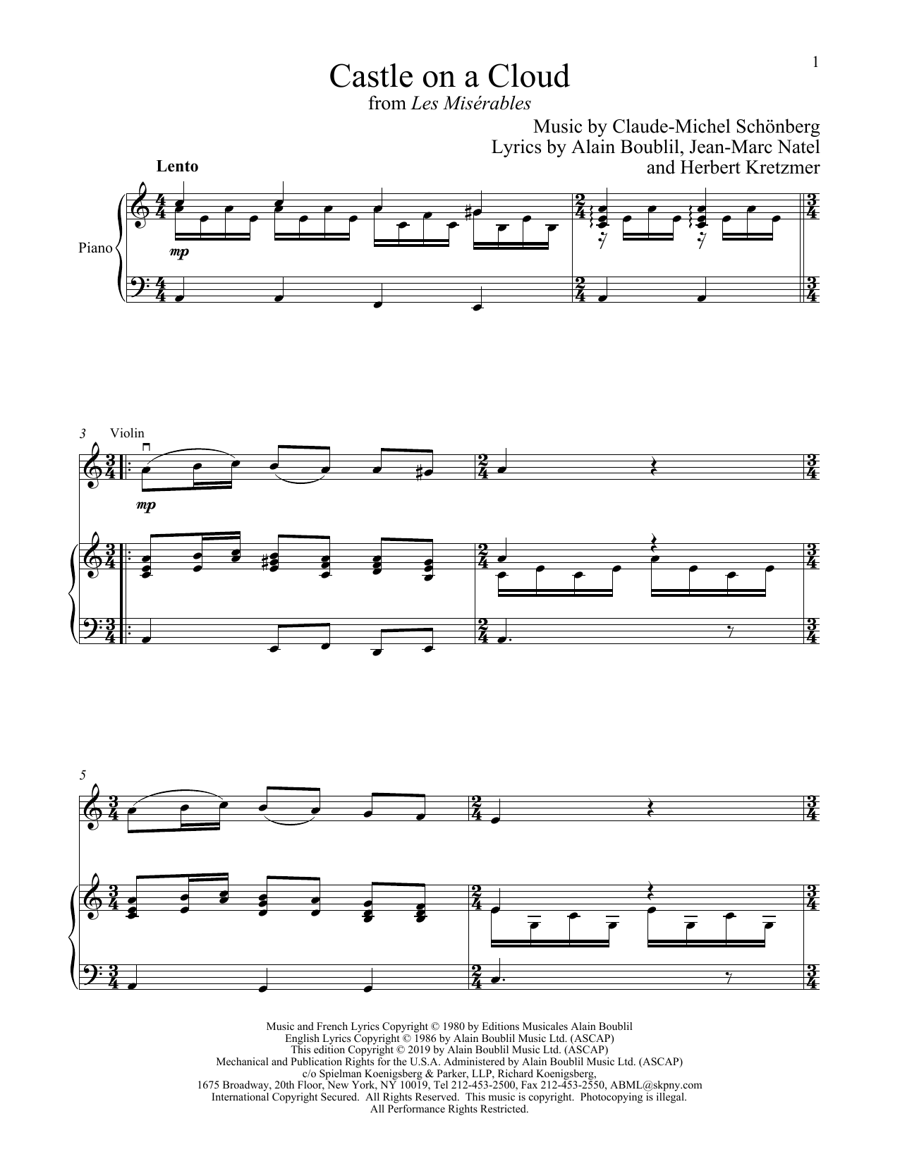 Boublil and Schonberg Castle On A Cloud (from Les Miserables) sheet music notes and chords. Download Printable PDF.