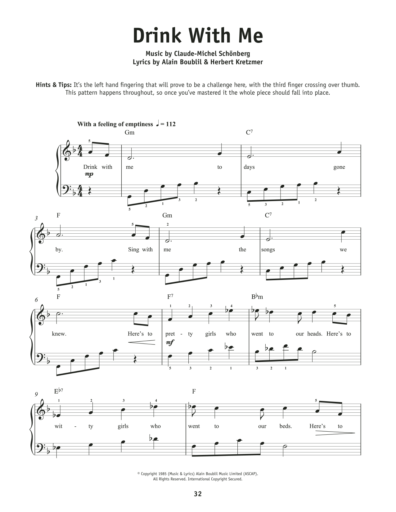 Boublil and Schonberg Drink With Me (To Days Gone By) (from Les Miserables) sheet music notes and chords. Download Printable PDF.