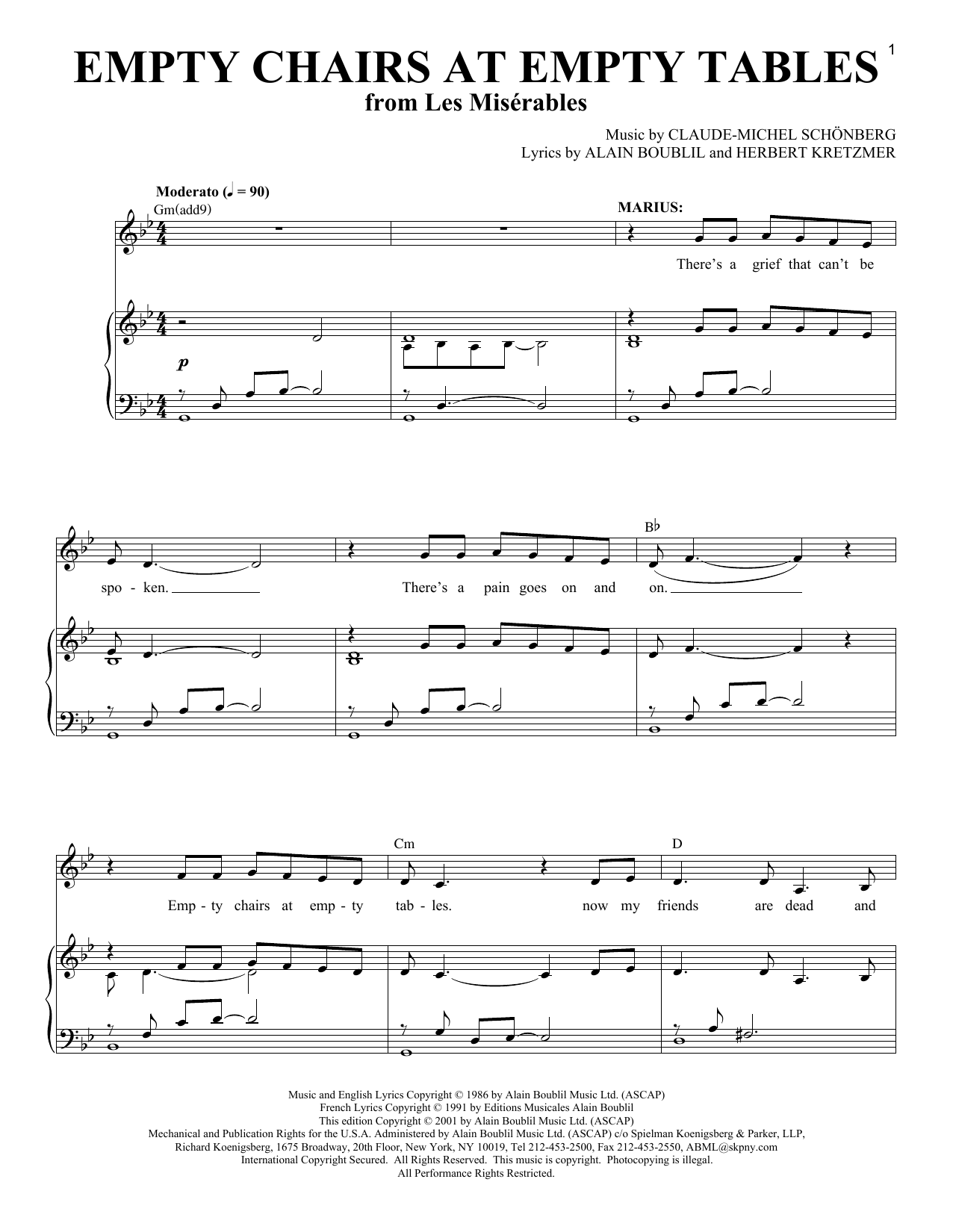 Boublil and Schonberg Empty Chairs At Empty Tables (from Les Miserables) sheet music notes and chords. Download Printable PDF.