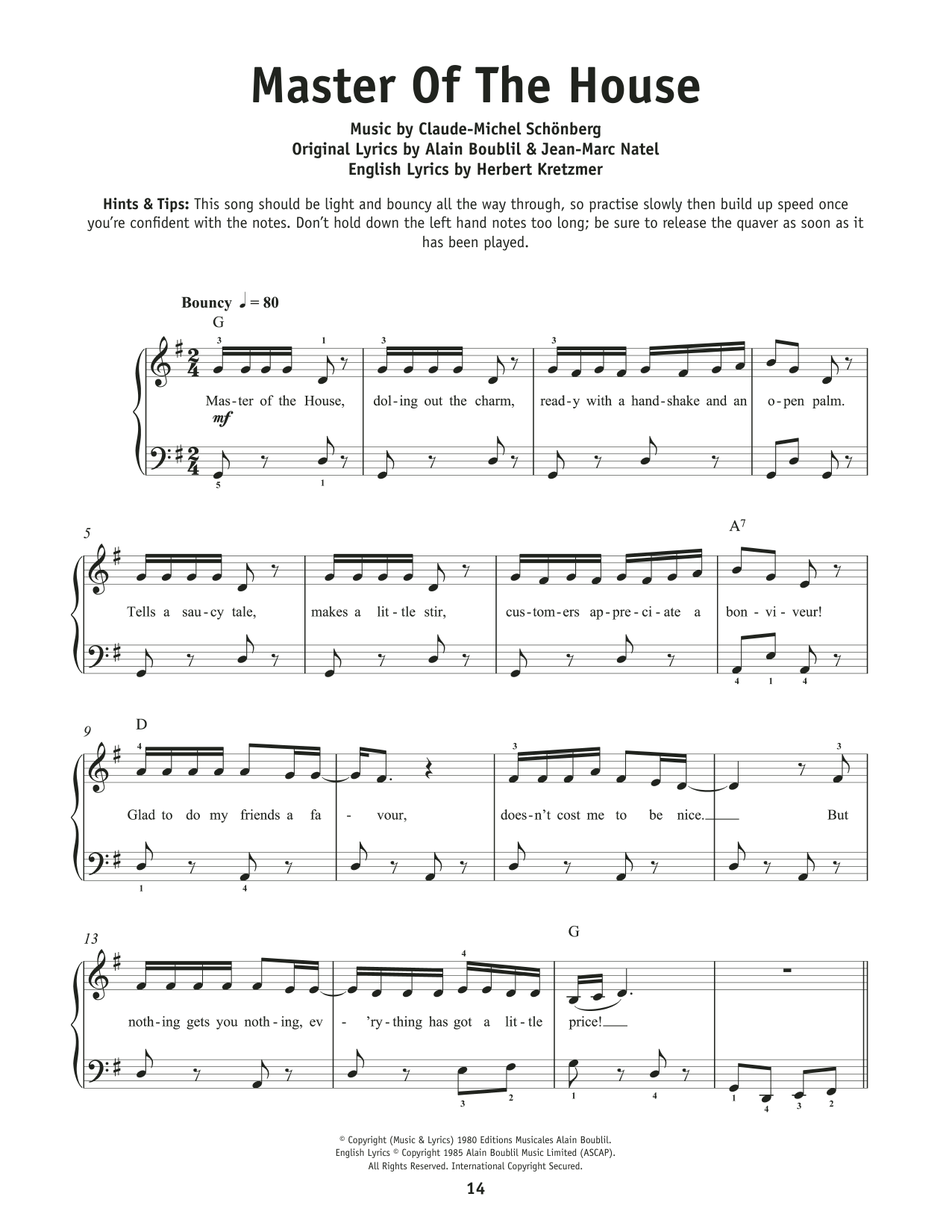 Boublil and Schonberg Master Of The House (from Les Miserables) sheet music notes and chords. Download Printable PDF.