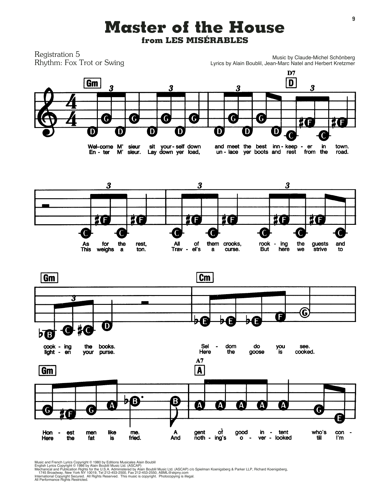 Boublil Schonberg Master Of The House From Les Miserables Sheet Music Download Printable Pdf Score Sku