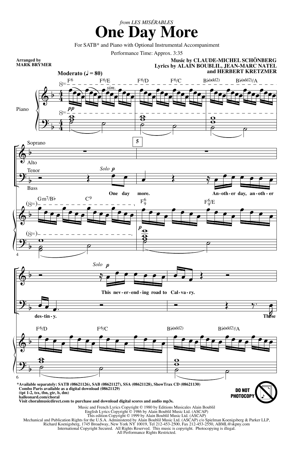 Boublil Schonberg One Day More From Les Miserables Arr Mark Brymer Sheet Music Pdf Notes Chords Musical Show Score Ssa Choir Download Printable Sku