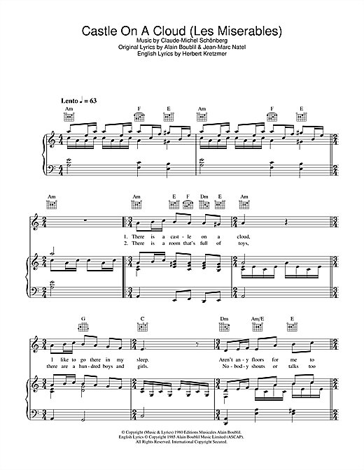 Boublil and Schonberg Castle On A Cloud (from Les Miserables) sheet music notes and chords. Download Printable PDF.