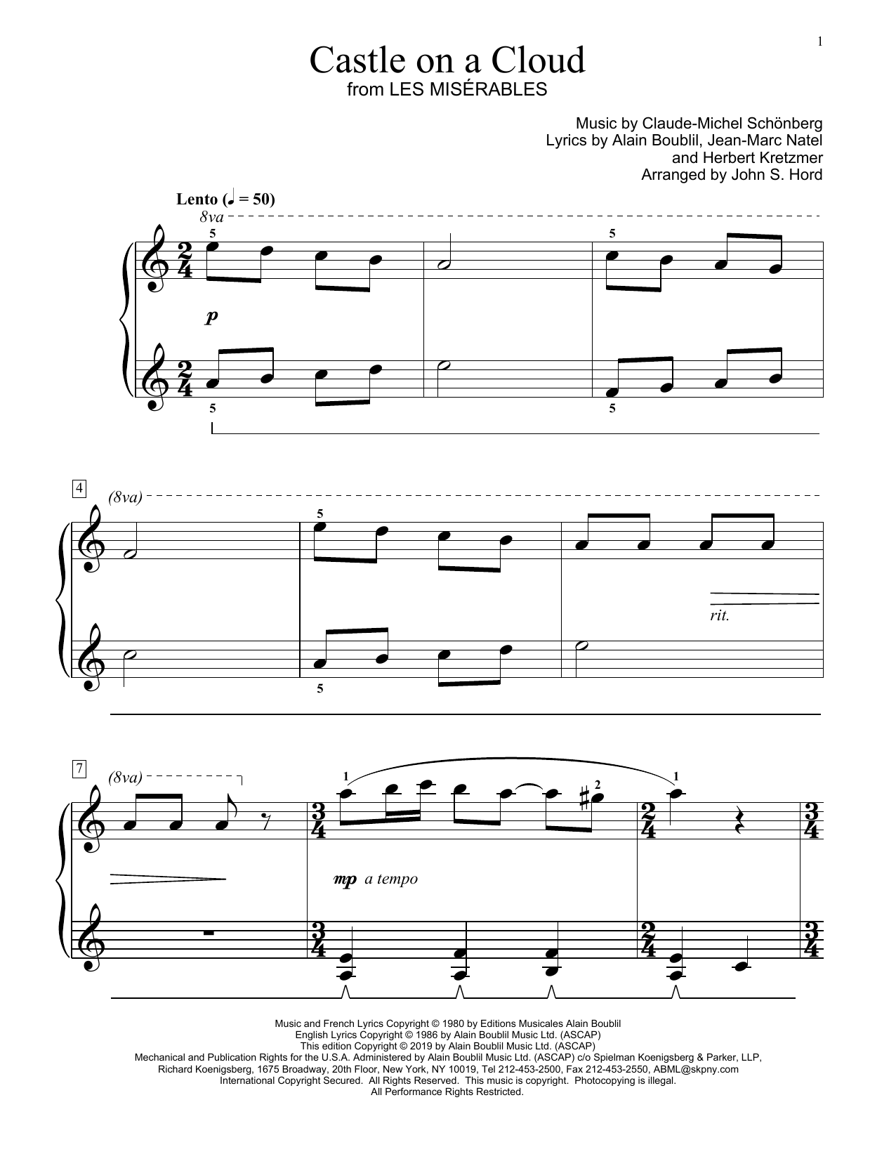 Learn to play Boublil and Schonberg Castle On A Cloud (from Les Miserables) (arr. John S. Hord) sheet music for Educational Piano in minutes. Price: 6.9900$ Boublil and Schonberg Castle On A Cloud (from Les Miserables) (arr. John S. Hord) sheet music notes and chords arranged for Educational Piano