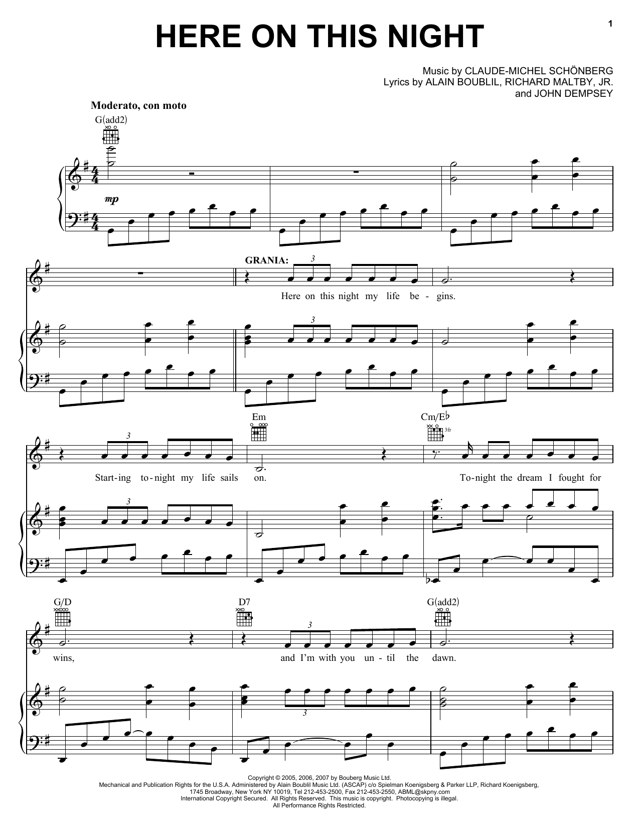 Learn to play Boublil and Schonberg Here On This Night (from The Pirate Queen) sheet music for Lead Sheet / Fake Book in minutes. Price: 5.9900$ Boublil and Schonberg Here On This Night (from The Pirate Queen) sheet music notes and chords arranged for Lead Sheet / Fake Book