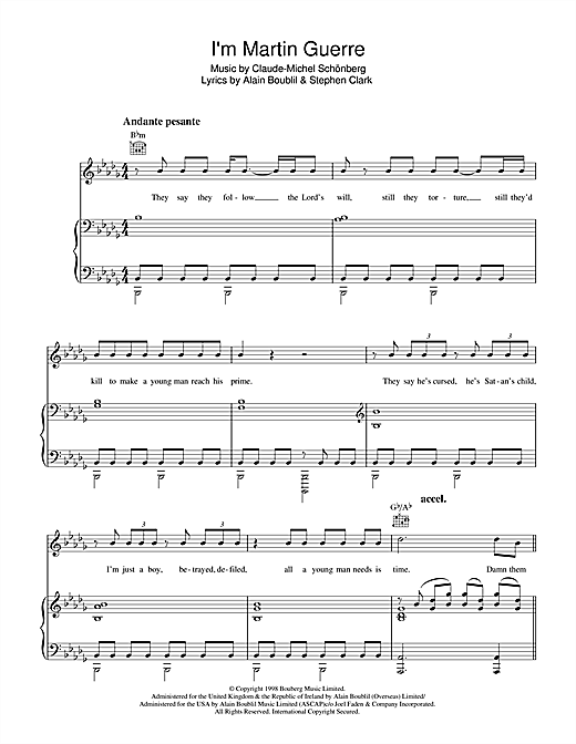 Learn to play Boublil and Schonberg I'm Martin Guerre (from Martin Guerre) sheet music for Pro Vocal in minutes. Price: 6.9900$ Boublil and Schonberg I'm Martin Guerre (from Martin Guerre) sheet music notes and chords arranged for Pro Vocal