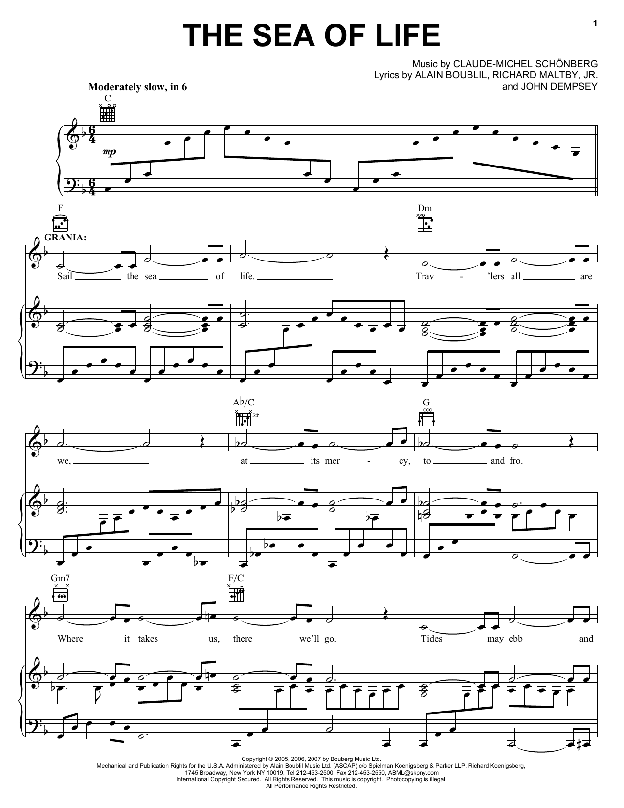 Learn to play Boublil and Schonberg The Sea Of Life (from The Pirate Queen) sheet music for Piano & Vocal in minutes. Boublil and Schonberg The Sea Of Life (from The Pirate Queen) sheet music notes and chords. Download Printable PDF.