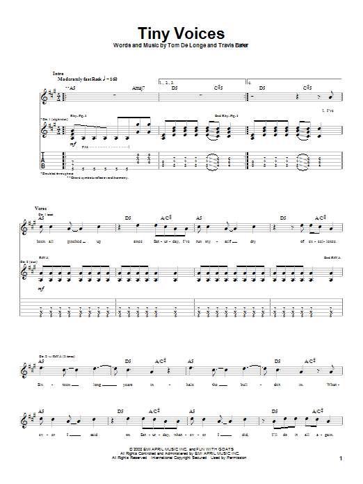 Box Car Racer Tiny Voices sheet music notes and chords. Download Printable PDF.